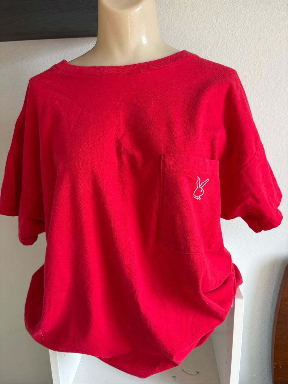 PLAYBOY Red Short Sleeve Pocket Tee with Bunny Logo